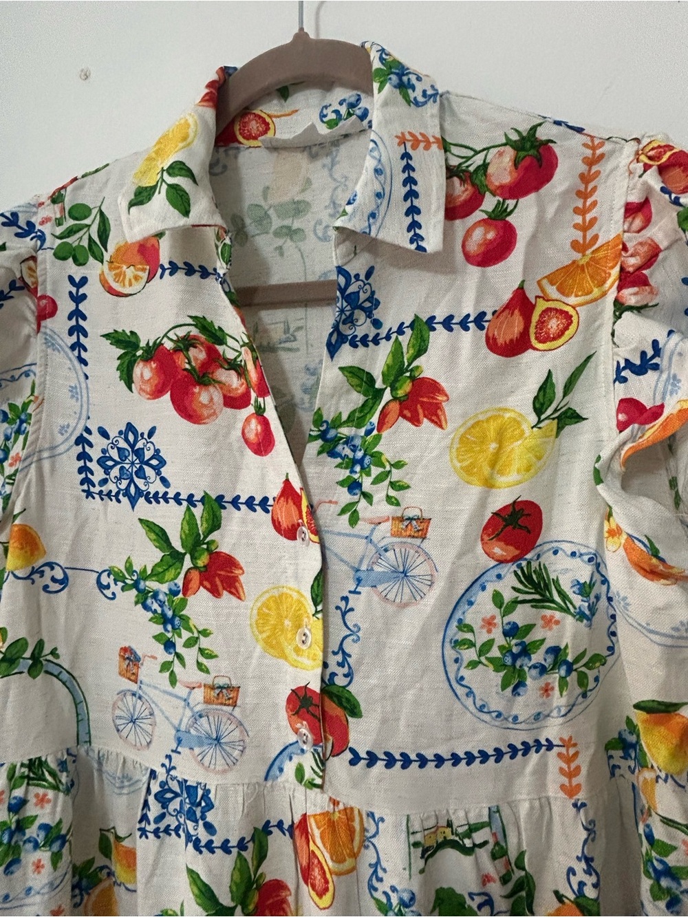 Jane and Delancey White Midi Dress with Multicolor Fruit & Floral Print - Picture 3 of 6
